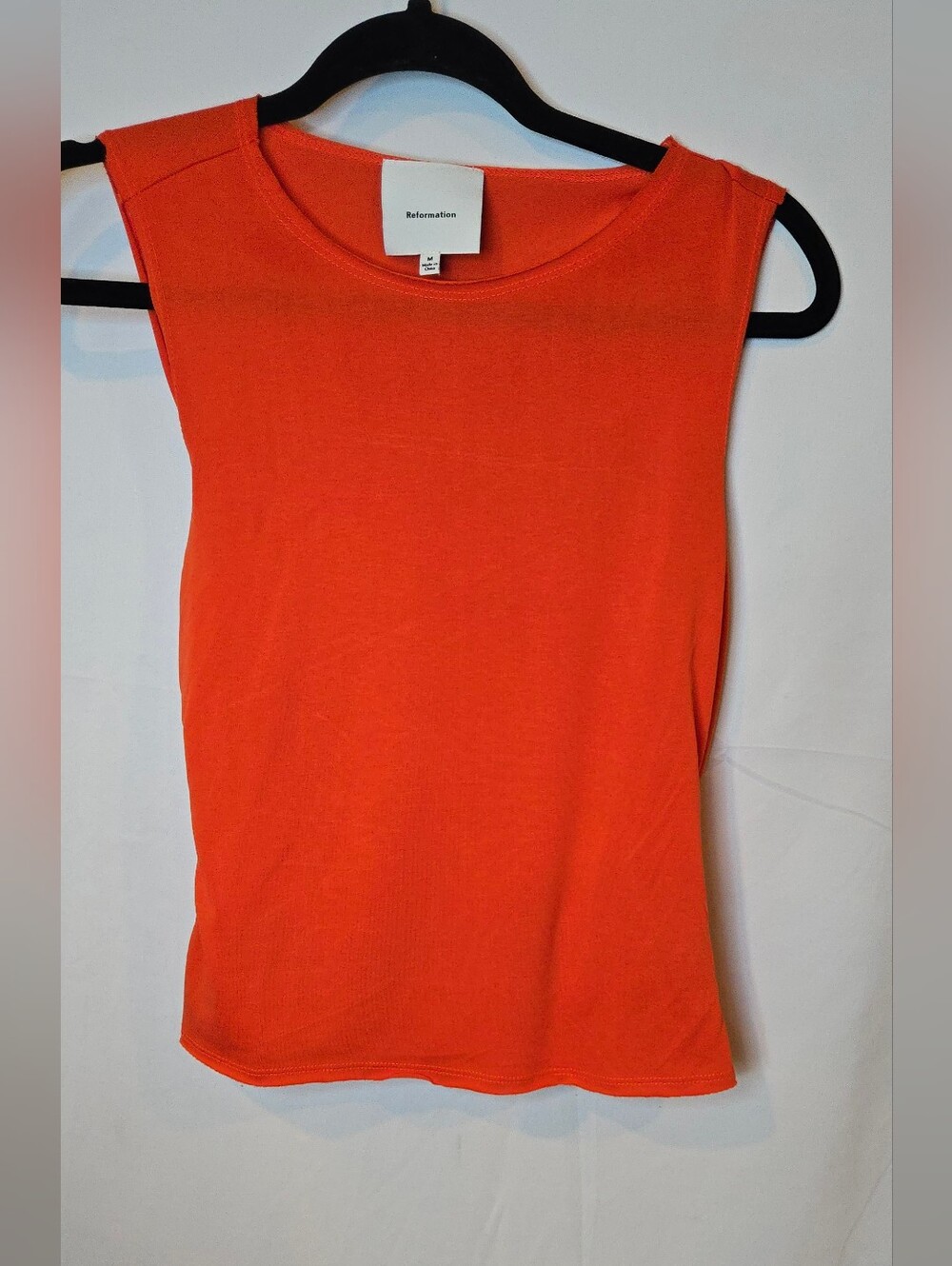 Reformation Bright Orange Sleeveless Crewneck Draped Cowl Back Tank Women's M